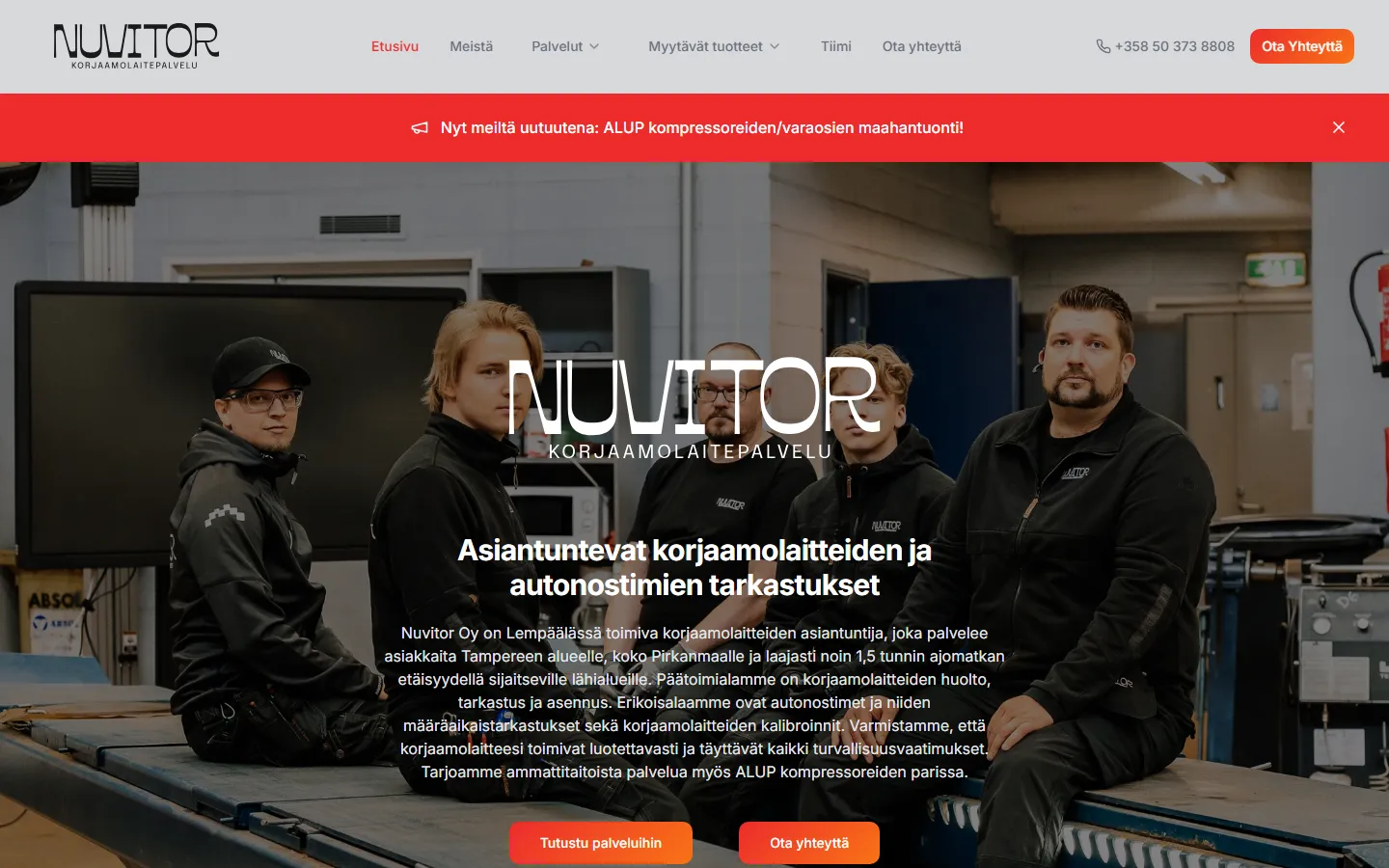 Nuvitor Oy – verkkosivun etusivu